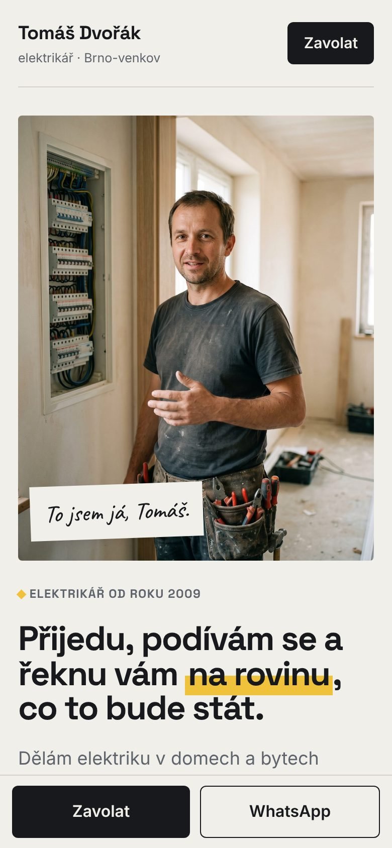 Web Tomáš Dvořák na mobilu